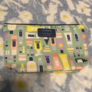 CLINIQUE x kate spade Green Makeup Cosmetic Bag, Travel Toiletry Pouch Brand New